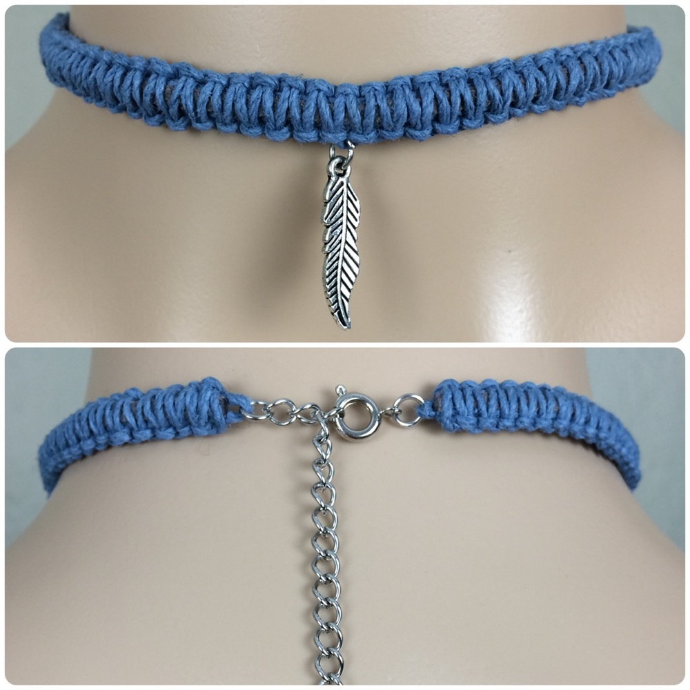Charmed Sky Blue w/Gray Peekaboo Hemp Choker